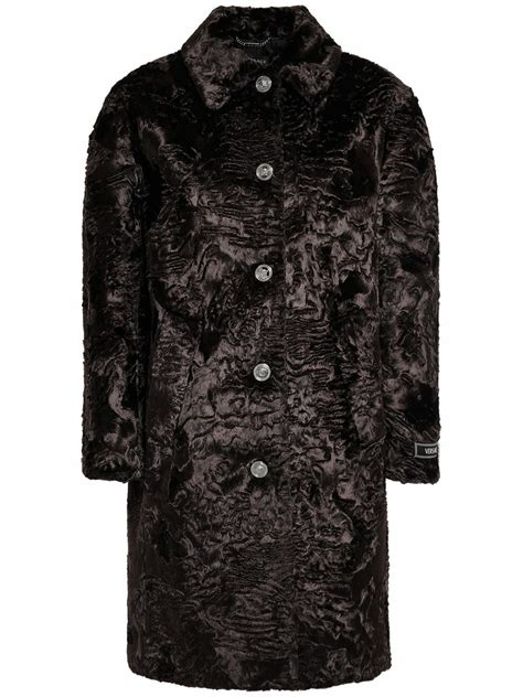 Versace Astrakan faux fur logo detail coat 